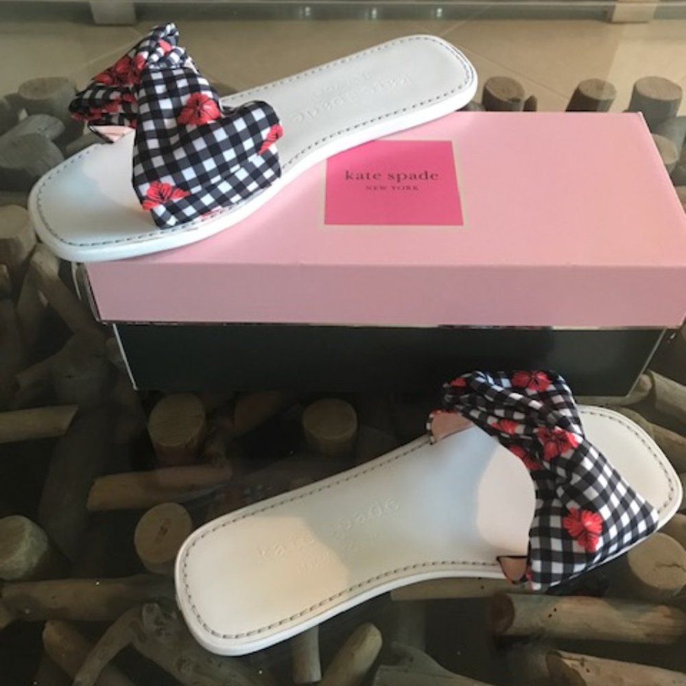 KATE SPADE NEW YORK Bikini New Gingham Jacquard Bow Sandals